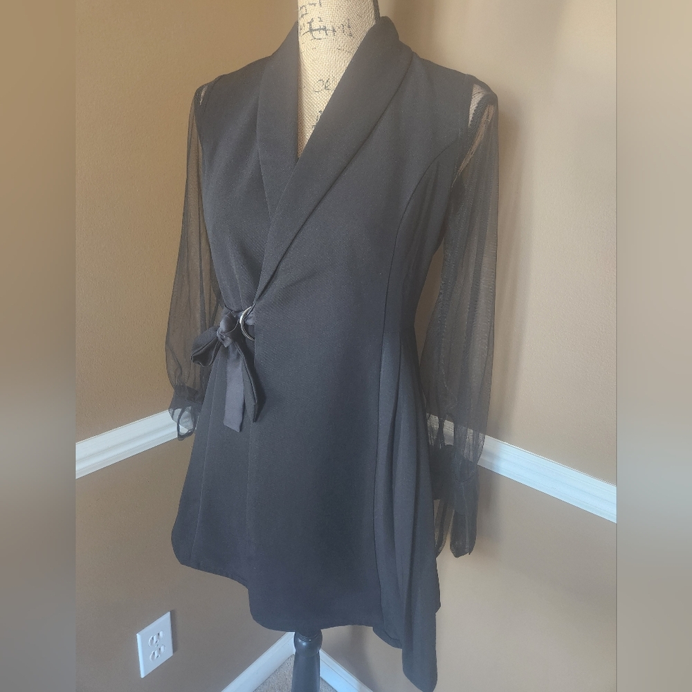 NWT Topshop Black Pleated Sheer Sleeve‎ Dress Sz 2